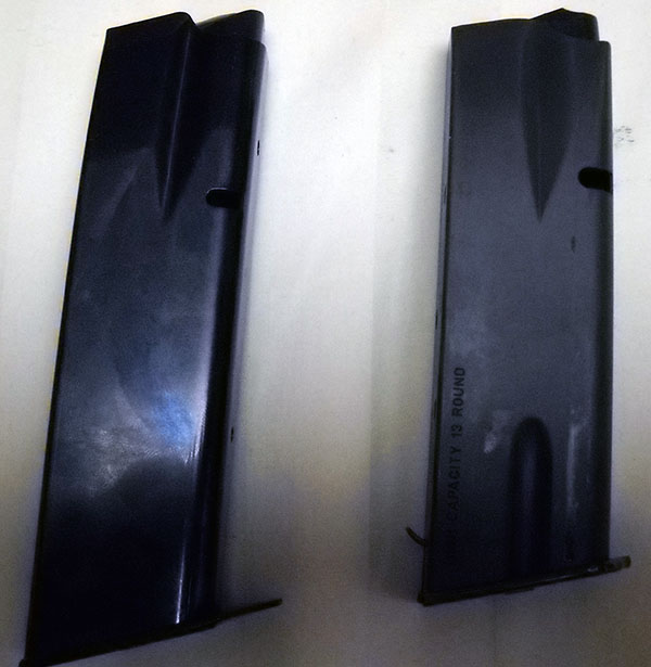 two pistol magazines, left: CZ 75B, right: Browning Hi-Power